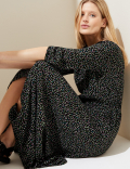 Printed V-Neck Tie Waist Maxi Beach Dress