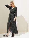 Printed V-Neck Tie Waist Maxi Beach Dress