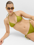 Metallic Sheen Tie Side Bikini Bottoms