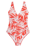 Tummy Control Leaf Print Wrap Swimsuit