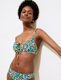 Printed Tie Front Bikini Top