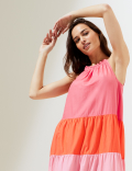 Pure Cotton Colour Block Maxi Beach Dress
