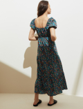 Pure Cotton Floral Midi Waisted Dress