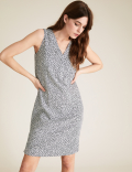 Linen Blend Leaf Print Shift Dress