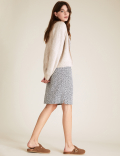 Linen Blend Leaf Print Shift Dress