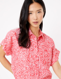 Pure Linen Floral Short Sleeve Shirt