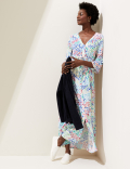 Animal Print V-Neck Shirred Maxi Dress