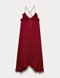 Linen Cotton Blend Ruffle Maxi Dress