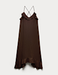 Linen Cotton Blend Ruffle Maxi Dress