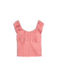 Pure Linen Square Neck Ruched Top