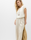 Gathered Hem Top With Linen