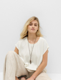 Gathered Hem Top With Linen