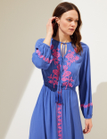 Embroidered V-Neck Maxi Beach Dress