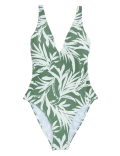 Printed Plunge V-Neck Swimsuit