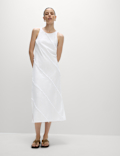 Linen Rich Raw Edge Midi Shift Dress