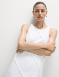 Linen Rich Raw Edge Midi Shift Dress