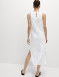Linen Rich Raw Edge Midi Shift Dress