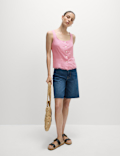 Linen Rich Button Through Raw Edge Cami Top