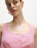 Linen Rich Button Through Raw Edge Cami Top