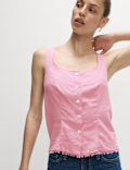 Linen Rich Button Through Raw Edge Cami Top