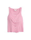 Linen Rich Button Through Raw Edge Cami Top