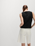 Linen Rich Button Through Raw Edge Cami Top