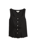 Linen Rich Button Through Raw Edge Cami Top