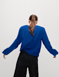Linen Rich V-Neck Wrap Front Blouse