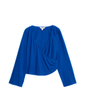 Linen Rich V-Neck Wrap Front Blouse