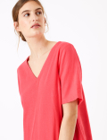 Linen blend V-Neck Shift Dress