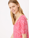 Linen Blend Floral V-Neck Shift Dress