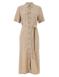 Linen Belted Midi Shirt Dress