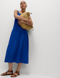 Linen Rich Scoop Neck Midi Drop Waist Dress