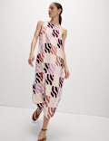 Linen Rich Printed Round Neck Midi Dress