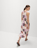 Linen Rich Printed Round Neck Midi Dress