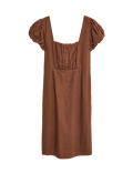 Linen Rich Puff Sleeve Mini Shift Dress