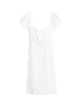 Linen Rich Puff Sleeve Mini Shift Dress