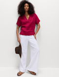 Pure Linen V-Neck Popover Top