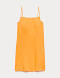 Square Neck Mini Shift Dress with Linen