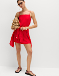 Square Neck Mini Shift Dress with Linen