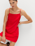Square Neck Mini Shift Dress with Linen