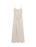 Linen Rich Shirred Midi Shift Dress