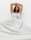Linen Rich Shirred Maxi Shift Dress
