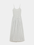 Linen Rich Shirred Maxi Shift Dress