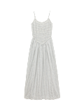 Linen Rich Shirred Maxi Shift Dress