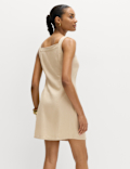 Linen Rich Button Through Mini Shift Dress