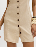 Linen Rich Button Through Mini Shift Dress