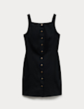 Linen Rich Button Through Mini Shift Dress