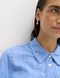 Broderie Collared Cutwork Detail Shirt with Linen