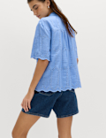 Broderie Collared Cutwork Detail Shirt with Linen